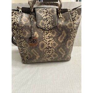 Silver Rose Handbag Snake Print Black Beige